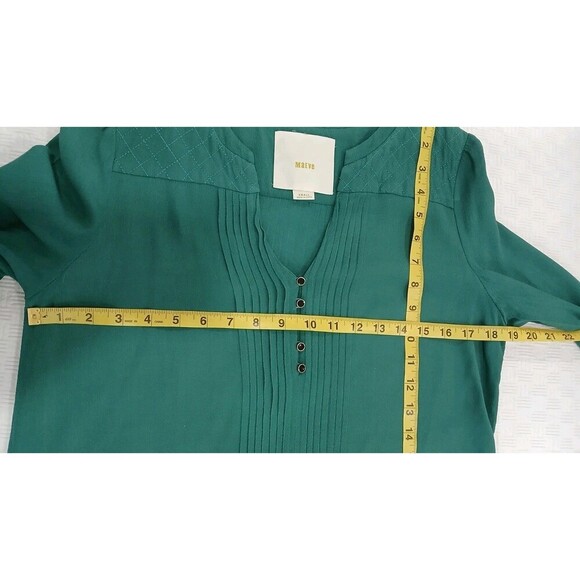 Maeve Anthropology Green Drop Waist Dress Ruffles Quilted Pleated Buttons Size S - Picture 4 of 8